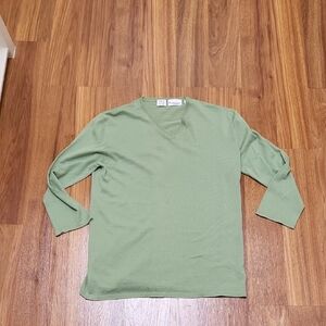 TSE Sage Green Light Wool V-Neck Sweater